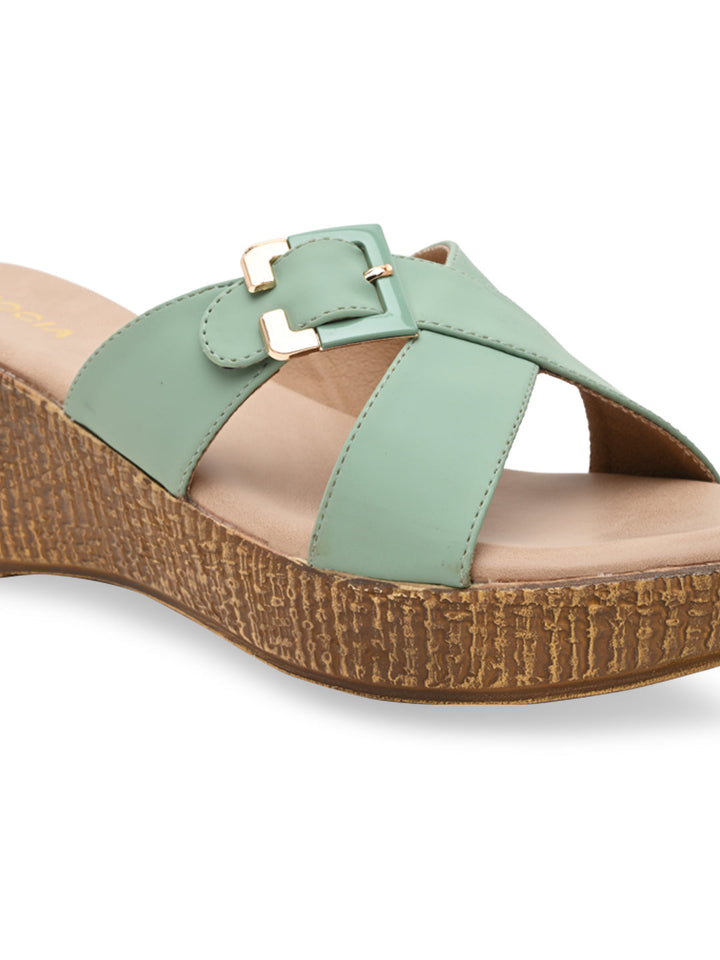 Rocia By Regal Green Women Casual Buckled Platforms