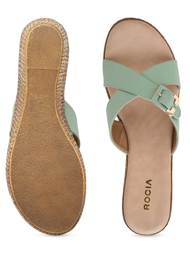 Rocia By Regal Green Women Casual Buckled Platforms