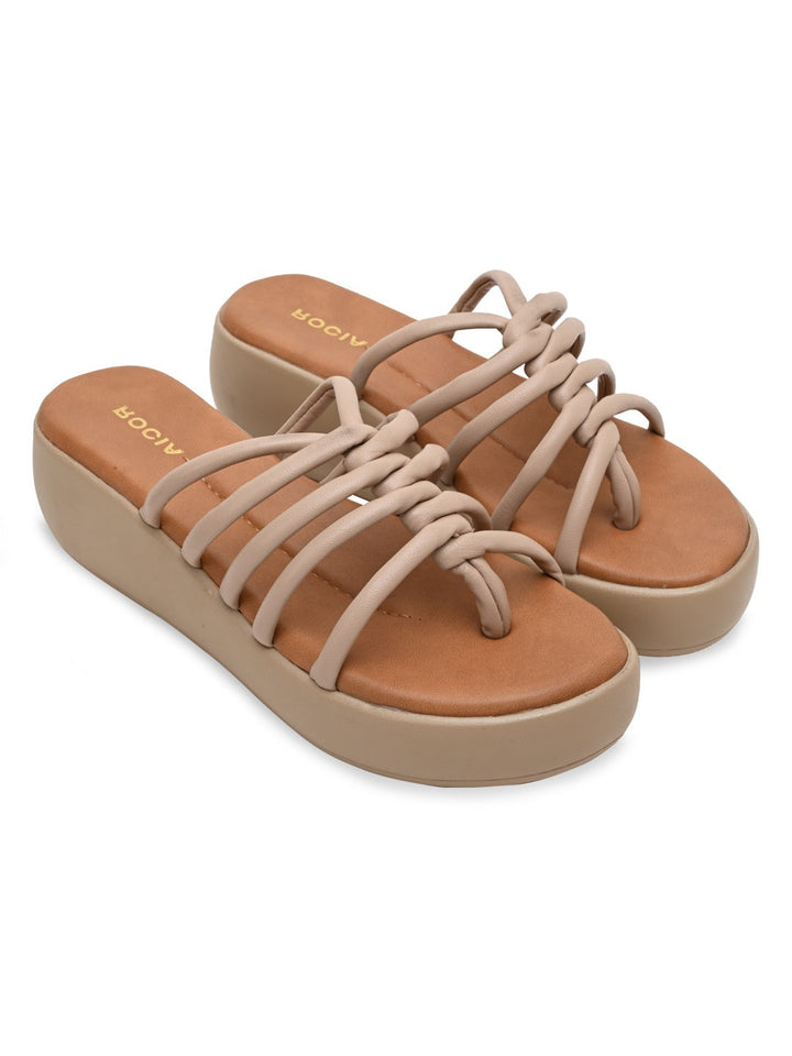 Rocia By Regal Beige Women Criss Cross Platforms