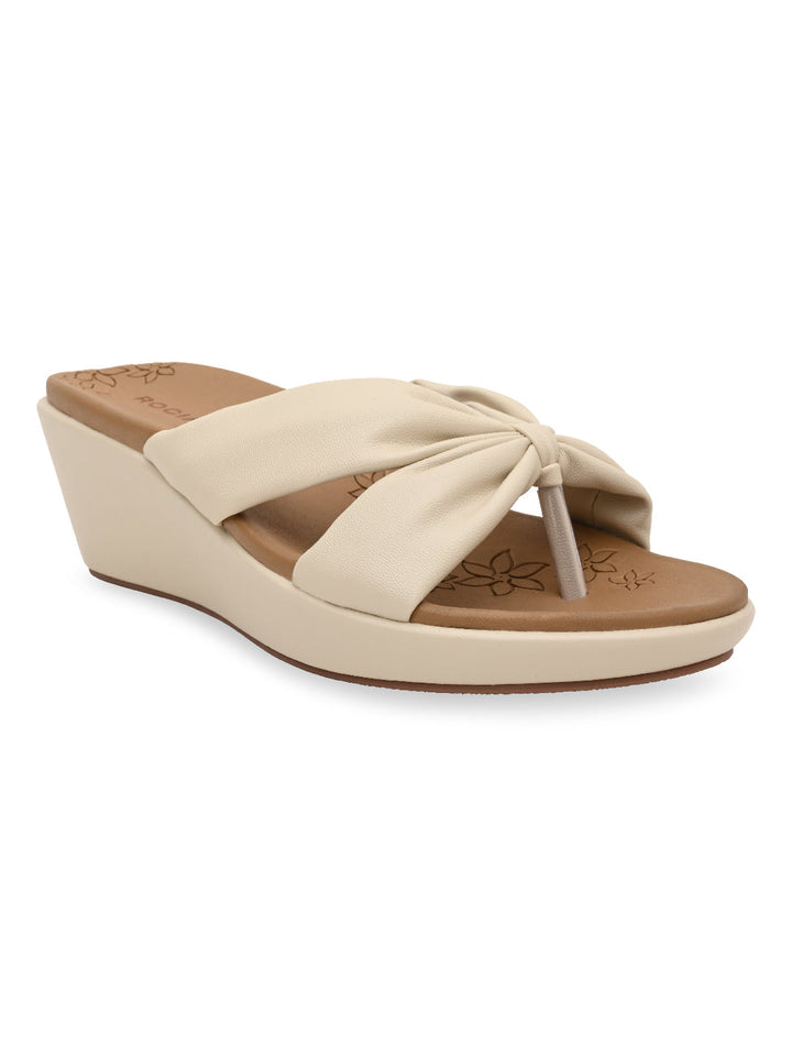 Rocia By Regal Cream Women Casual Knotted Platforms