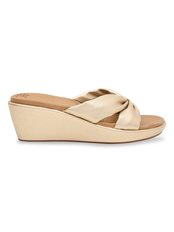 Rocia By Regal Gold Women Casual Knotted Platforms