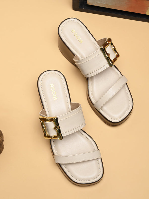 Rocia By Regal Cream Women Buckled Platforms