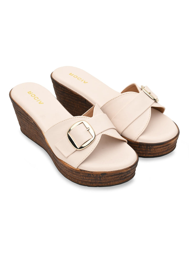 Rocia By Regal Beige Women Buckled Platforms