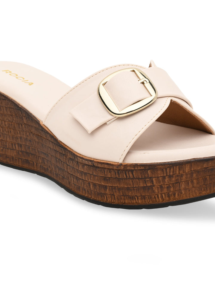 Rocia By Regal Beige Women Buckled Platforms