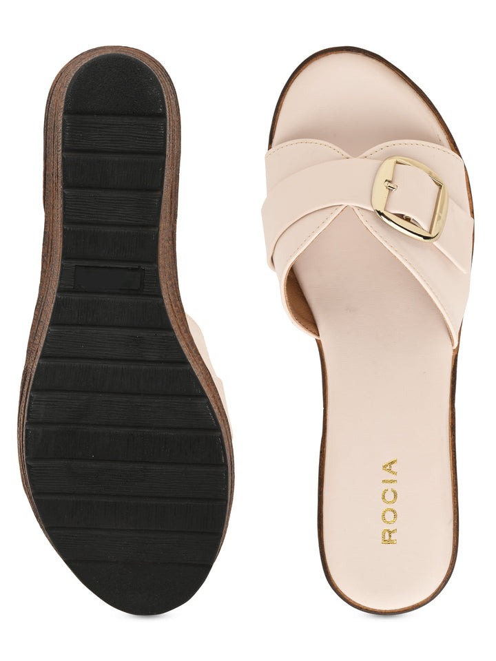 Rocia By Regal Beige Women Buckled Platforms