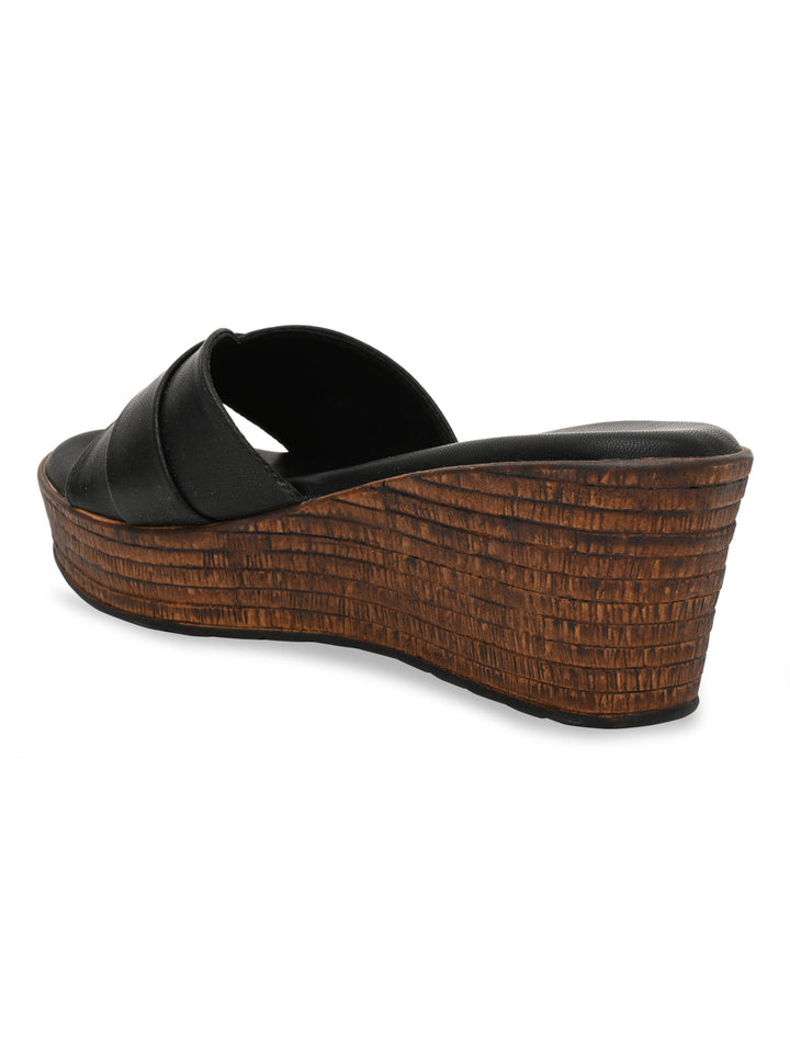 Rocia By Regal Black Women Buckled Platforms