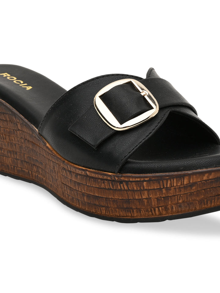 Rocia By Regal Black Women Buckled Platforms