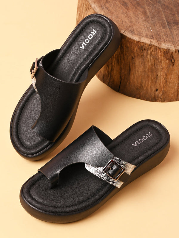 Rocia By Regal Black Women One Toe Casual Platforms