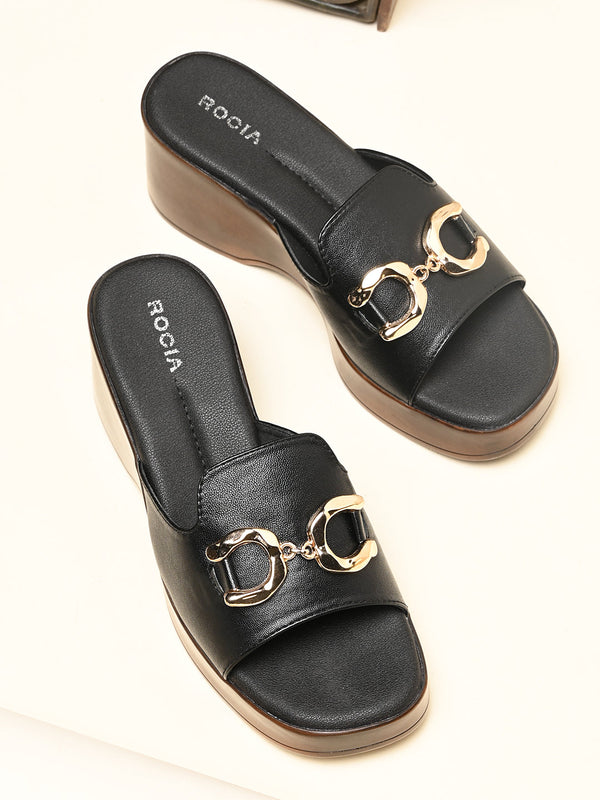 Rocia By Regal Black Women Buckled Casual Platforms