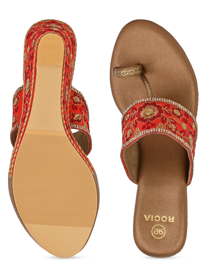 Rocia By Regal Maroon Women Hand Embroidered High Wedges