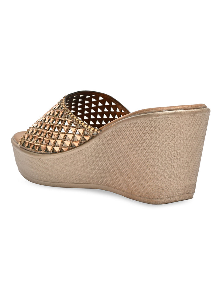 Rocia By Regal Antique Gold Women Diamond Embellished High Platforms