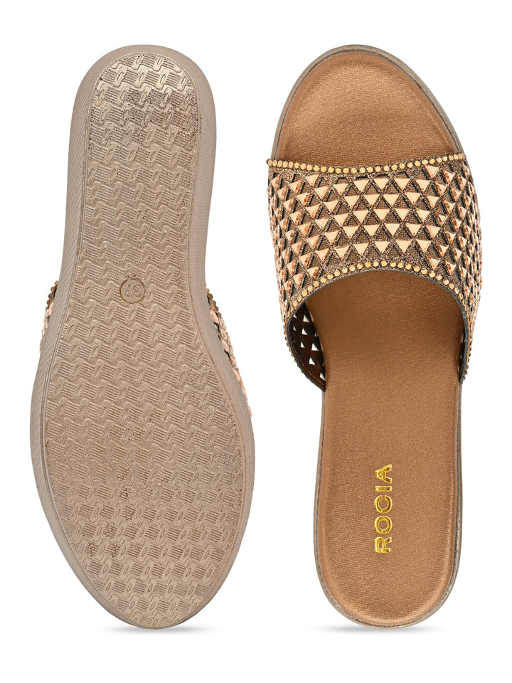 Rocia By Regal Antique Gold Women Diamond Embellished High Platforms