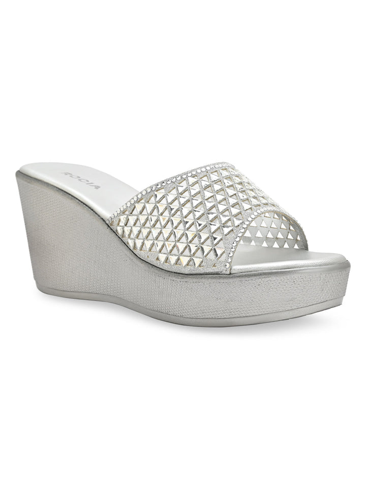 Rocia By Regal Silver Women Diamond Embellished High Platforms