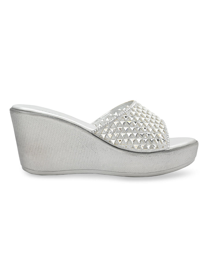 Rocia By Regal Silver Women Diamond Embellished High Platforms