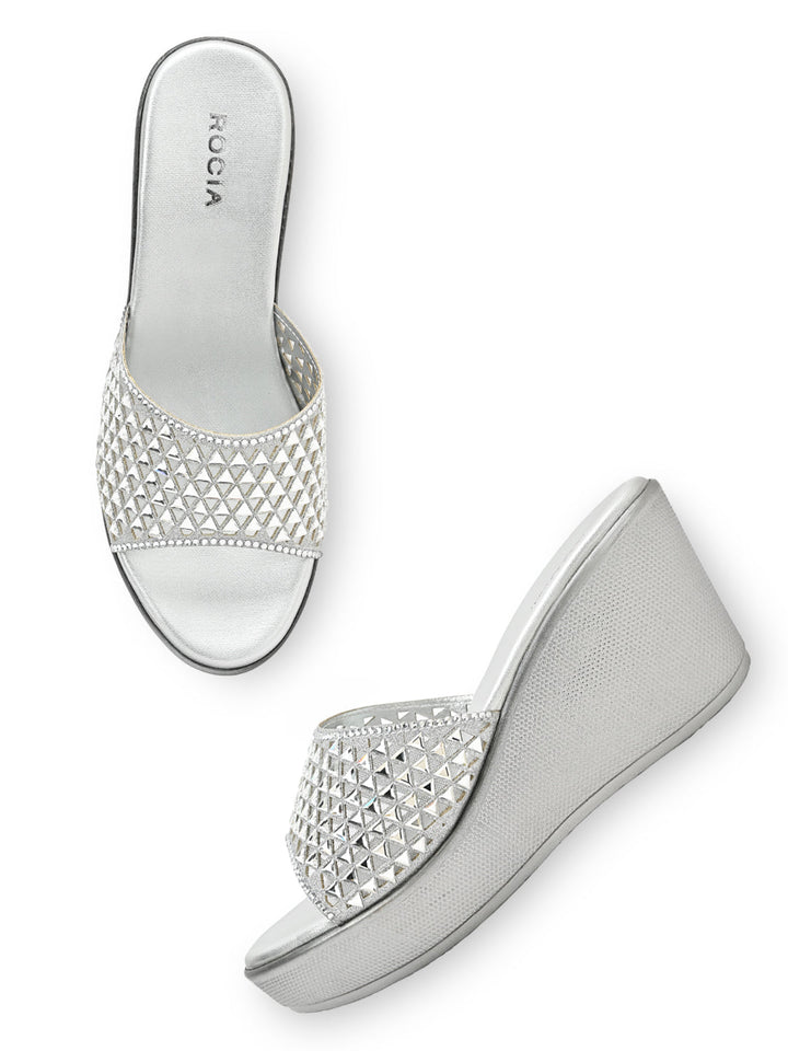 Rocia By Regal Silver Women Diamond Embellished High Platforms
