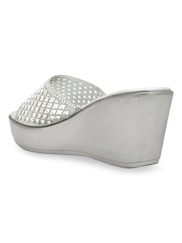 Rocia By Regal Silver Women Diamond Embellished High Platforms