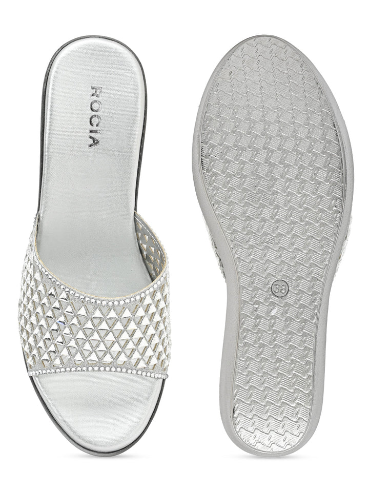 Rocia By Regal Silver Women Diamond Embellished High Platforms