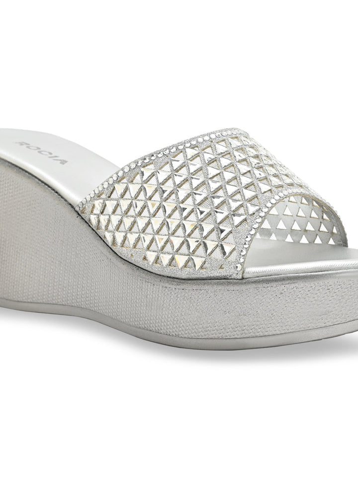 Rocia By Regal Silver Women Diamond Embellished High Platforms