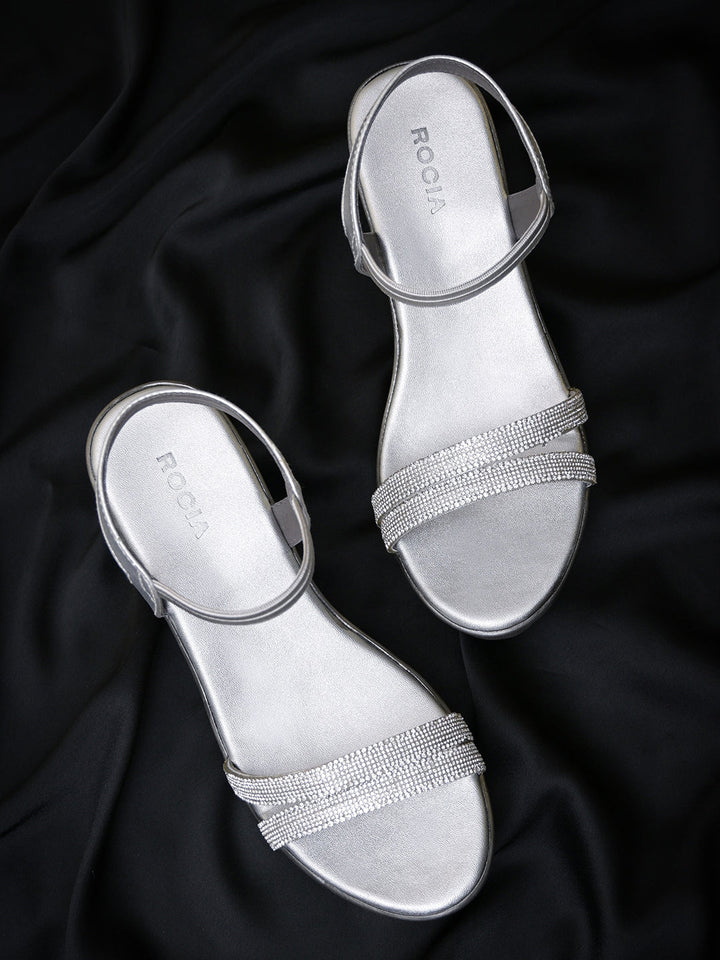Rocia By Regal Silver Women Diamante Strap High Platforms
