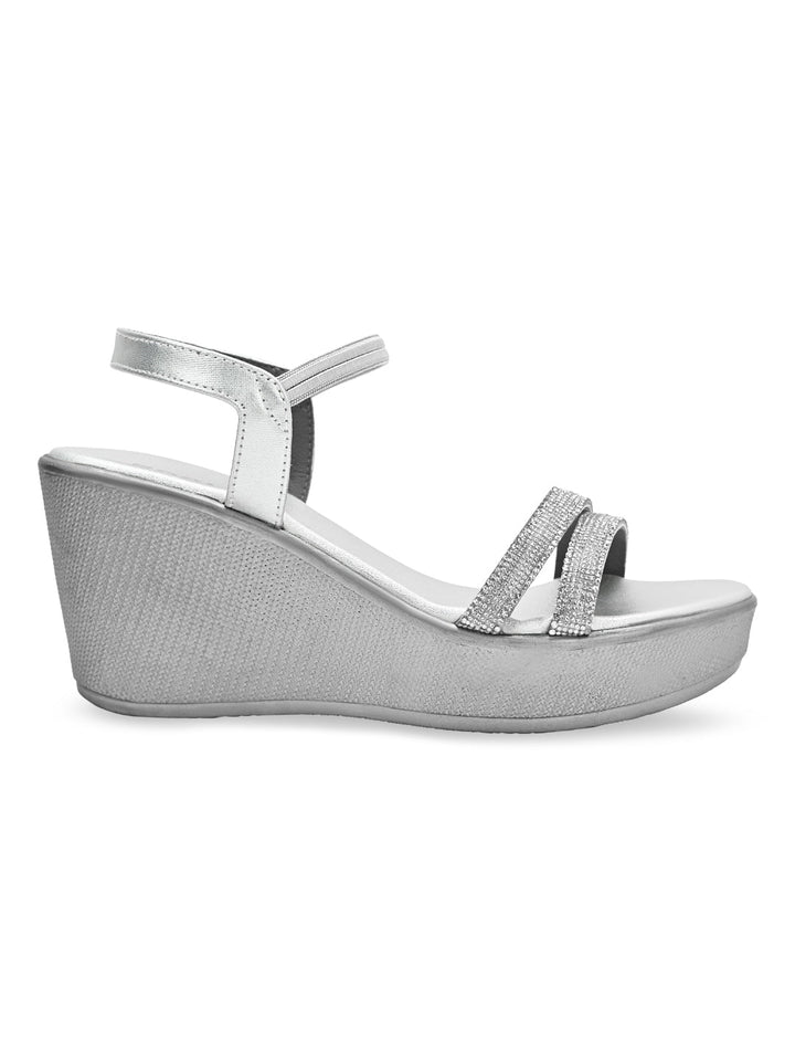 Rocia By Regal Silver Women Diamante Strap High Platforms