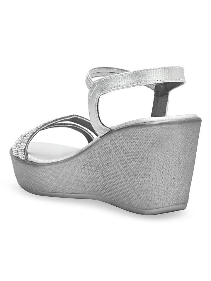 Rocia By Regal Silver Women Diamante Strap High Platforms