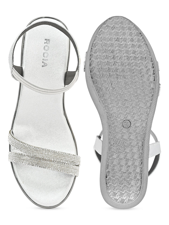 Rocia By Regal Silver Women Diamante Strap High Platforms