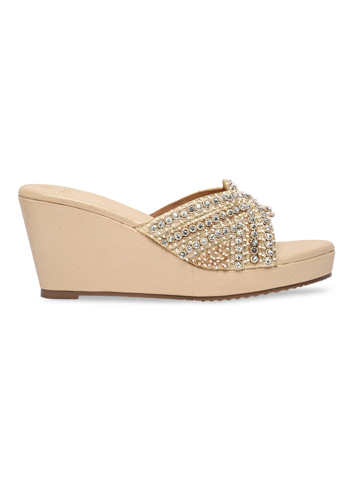 Rocia By Regal Gold Women Heavy Encrusted Diamond Platforms