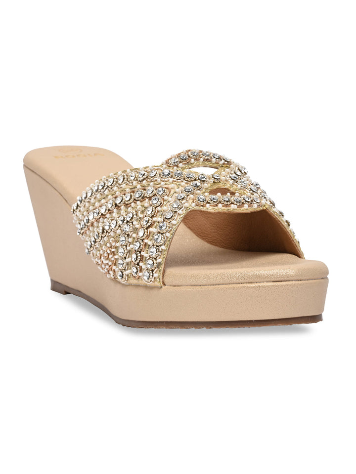 Rocia By Regal Gold Women Heavy Encrusted Diamond Platforms