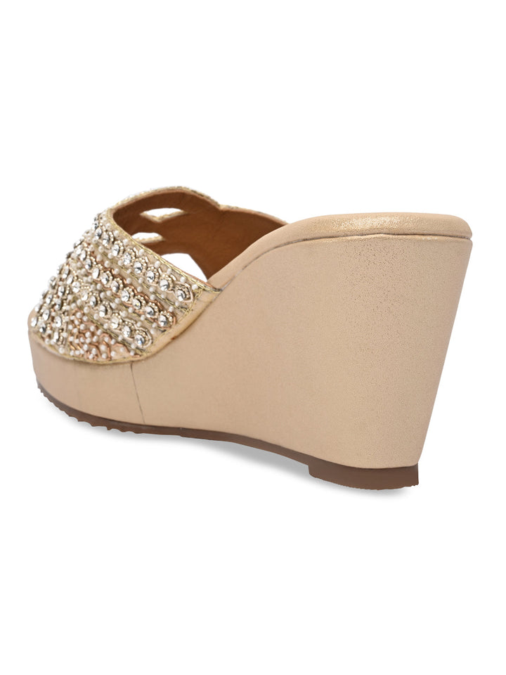 Rocia By Regal Gold Women Heavy Encrusted Diamond Platforms
