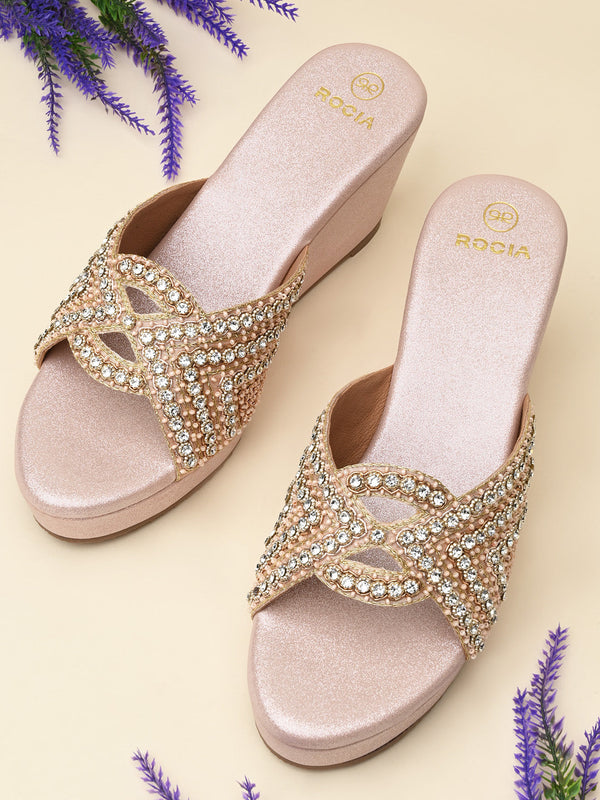 Rocia By Regal Rose Gold Women Heavy Encrusted Diamond Platforms