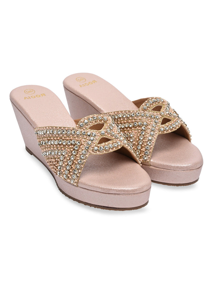 Rocia By Regal Rose Gold Women Heavy Encrusted Diamond Platforms