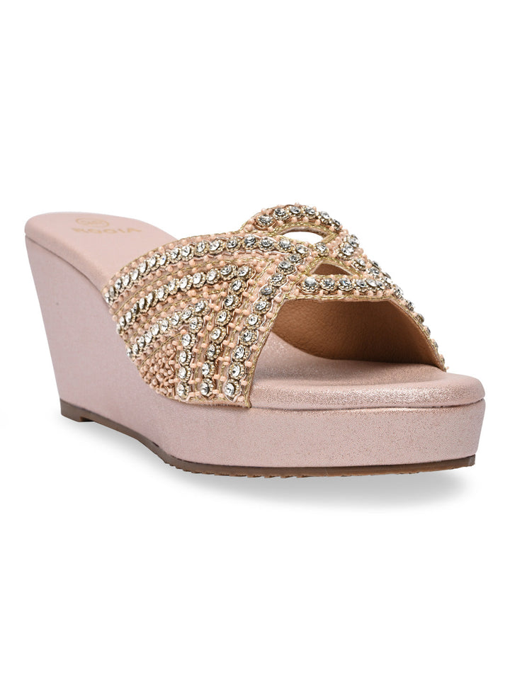 Rocia By Regal Rose Gold Women Heavy Encrusted Diamond Platforms