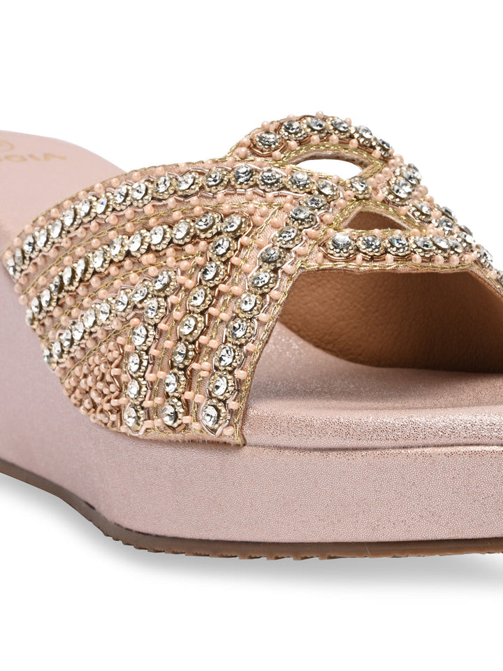 Rocia By Regal Rose Gold Women Heavy Encrusted Diamond Platforms