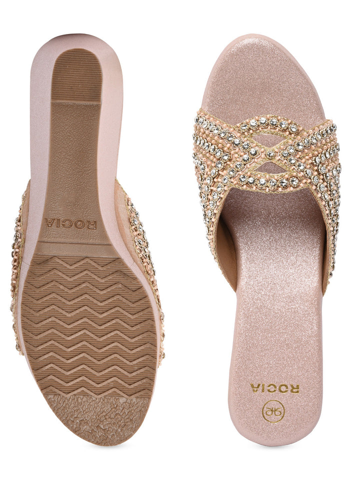 Rocia By Regal Rose Gold Women Heavy Encrusted Diamond Platforms