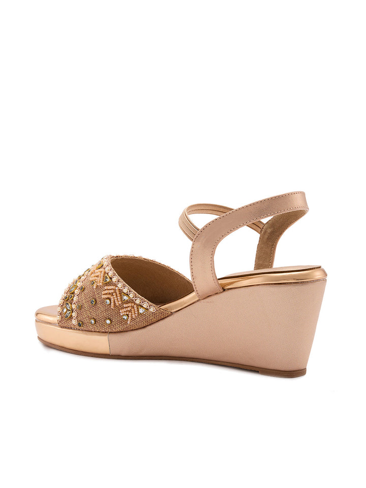 Rocia By Regal Rose Gold Women Kundan Work Platform Sandals