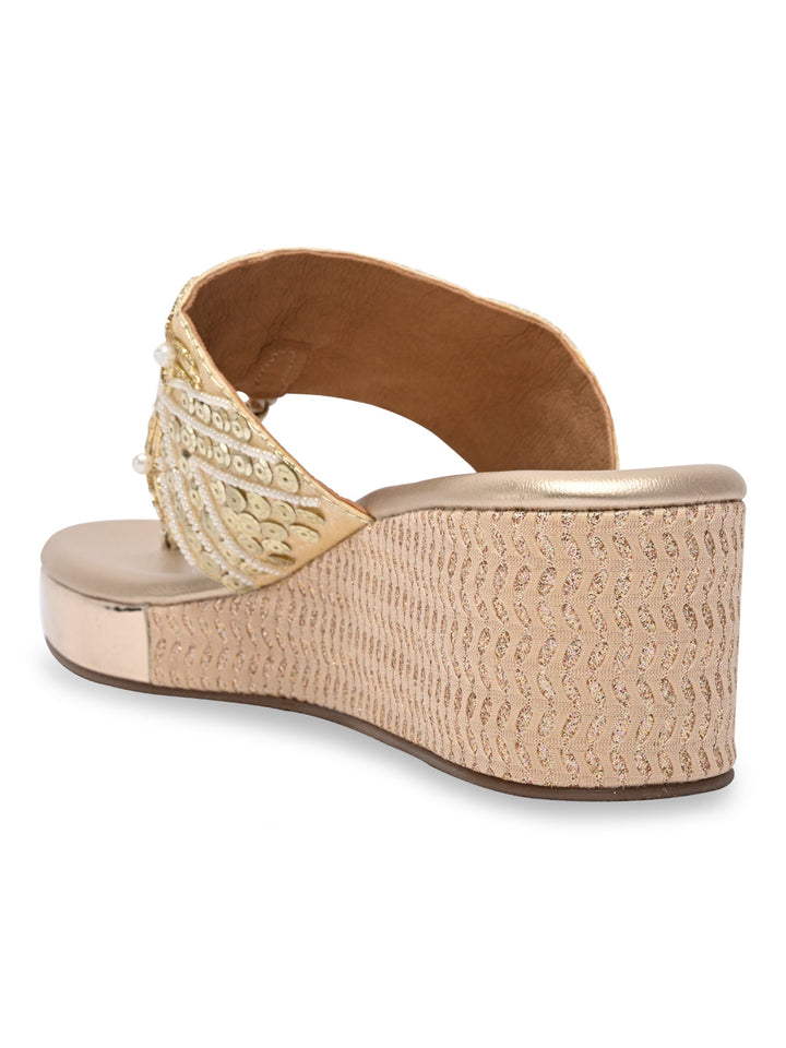 Rocia By Regal Gold Women Hand Embroidered Platforms