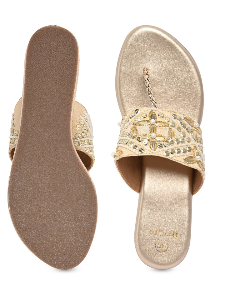 Rocia By Regal Gold Women Hand Embroidered Platforms