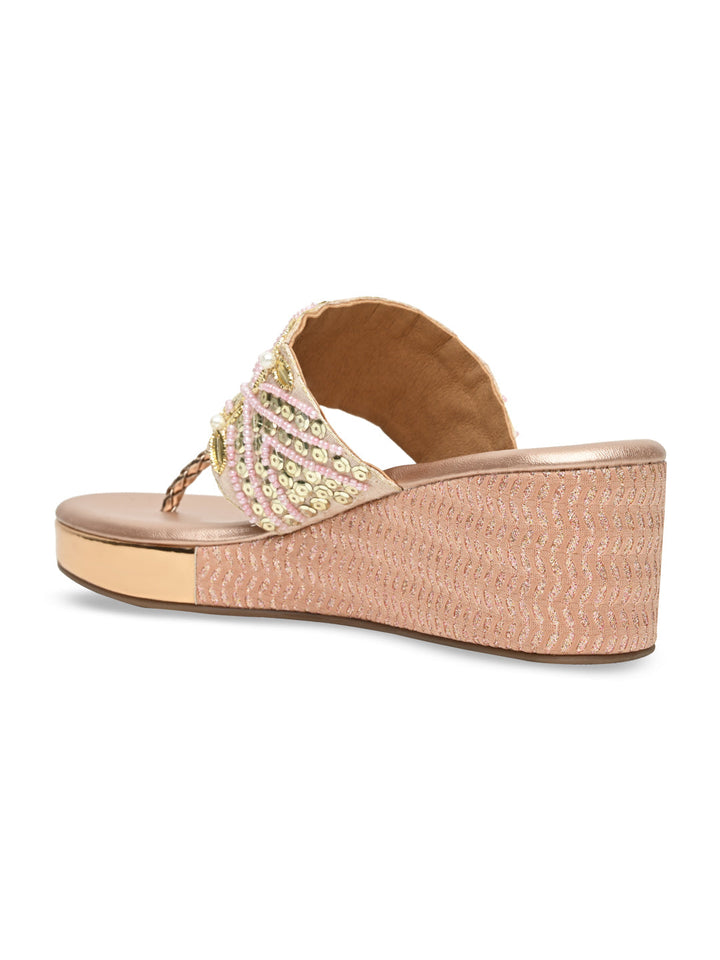 Rocia By Regal Rose Gold Women Hand Embroidered Platforms