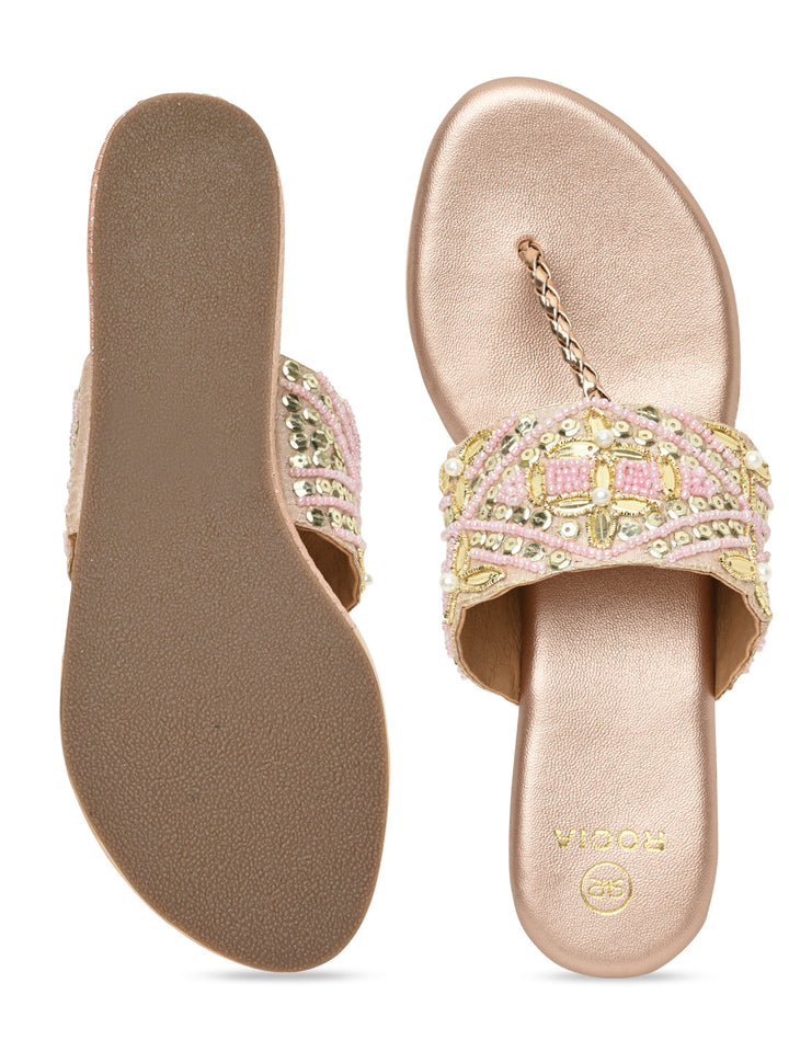 Rocia By Regal Rose Gold Women Hand Embroidered Platforms