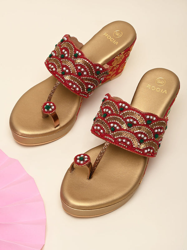 Rocia By Regal Red Women One Toe Embroidered Platforms