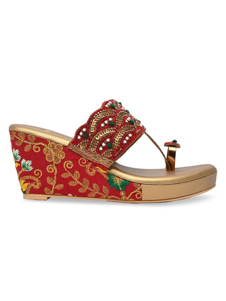 Rocia By Regal Red Women One Toe Embroidered Platforms