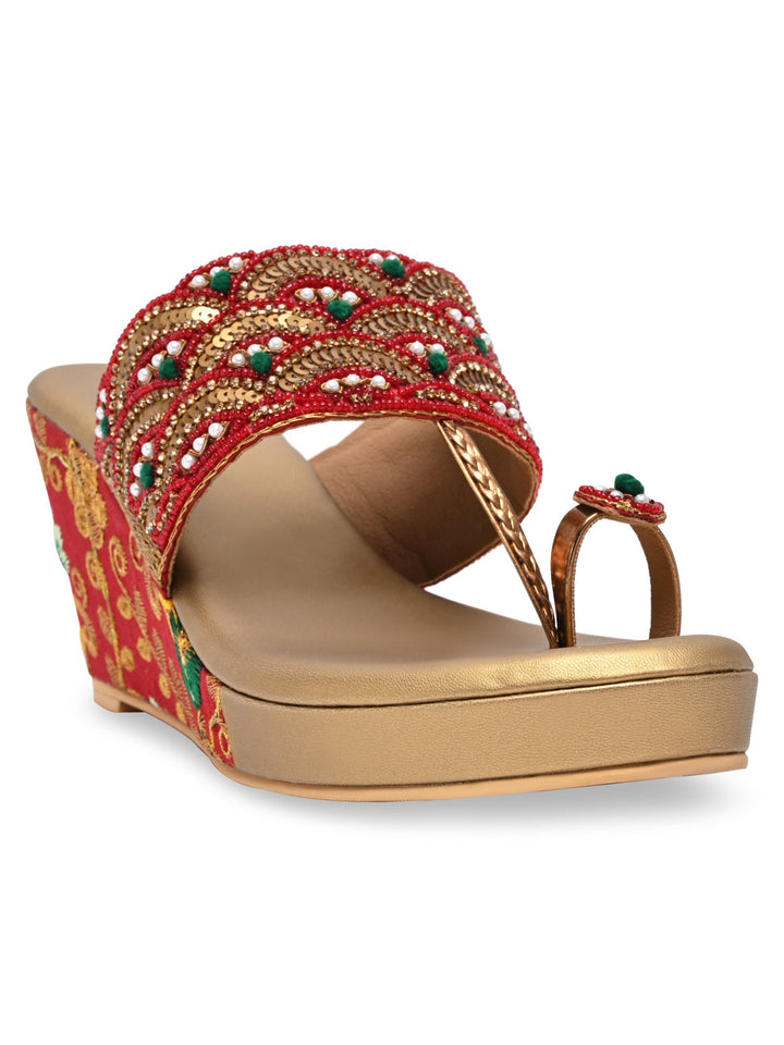Rocia By Regal Red Women One Toe Embroidered Platforms