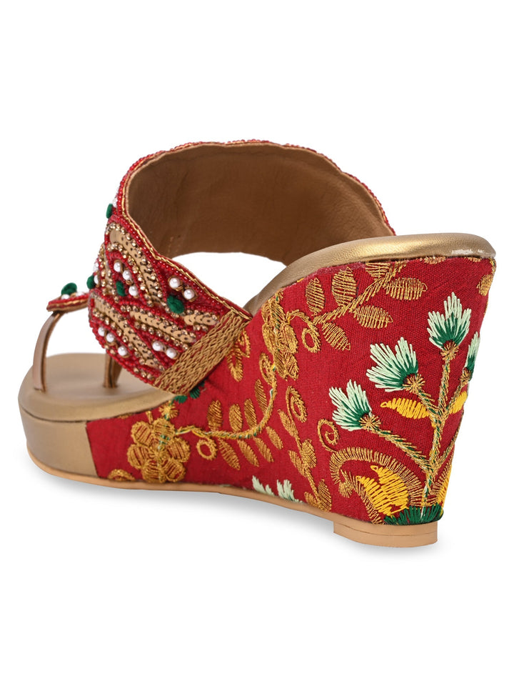 Rocia By Regal Red Women One Toe Embroidered Platforms
