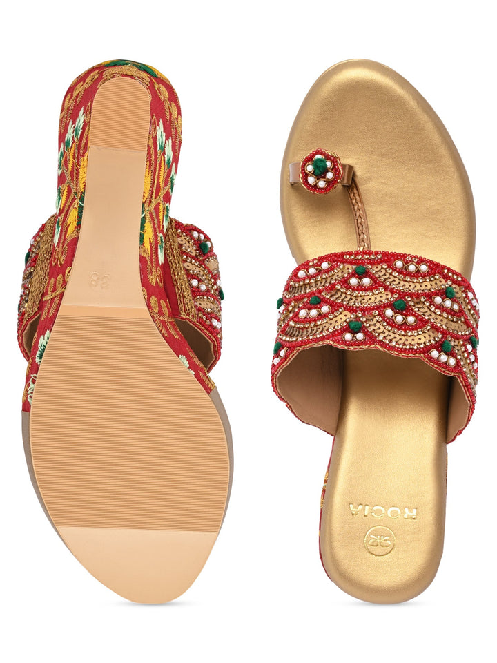 Rocia By Regal Red Women One Toe Embroidered Platforms
