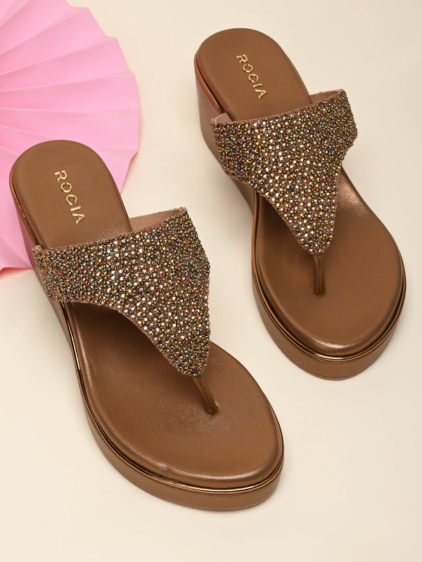 Rocia By Regal Antique Gold Women Embroidered Platforms