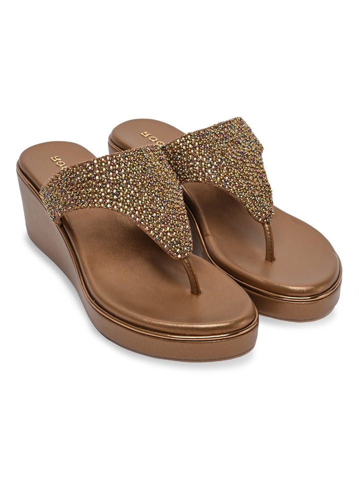 Rocia By Regal Antique Gold Women Embroidered Platforms