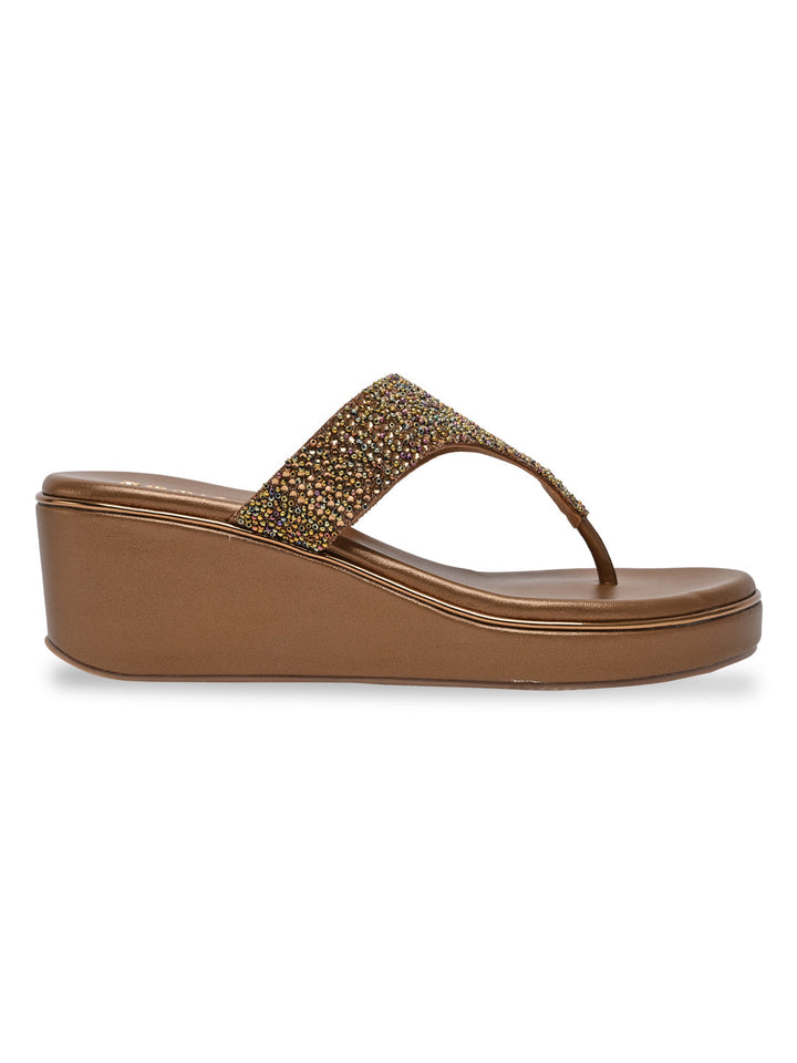 Rocia By Regal Antique Gold Women Embroidered Platforms