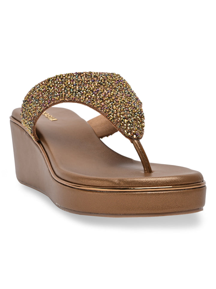 Rocia By Regal Antique Gold Women Embroidered Platforms