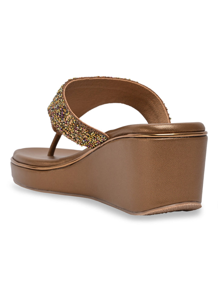 Rocia By Regal Antique Gold Women Embroidered Platforms