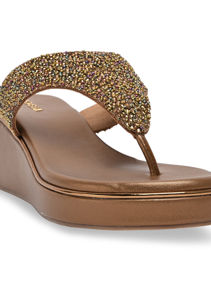 Rocia By Regal Antique Gold Women Embroidered Platforms